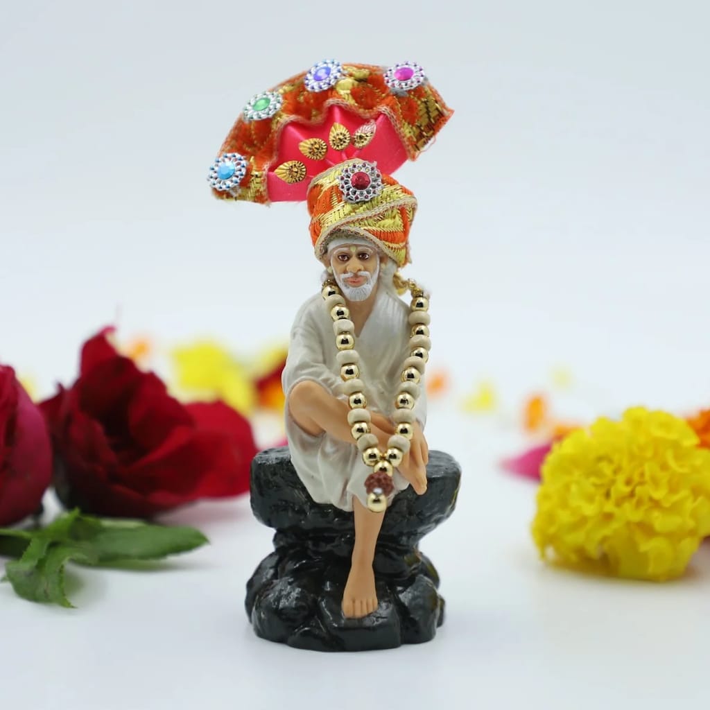 Hemant art Shirdi Sai Baba Idol,Murti, Statue Sitting On Stone - 3.5 Inche Orange